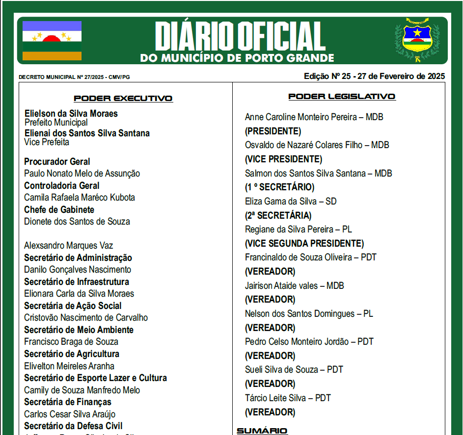 DIÁRIO OFICIAL - EDIÇÃO 25 - 27 DE FEVEREIRO DE 2025